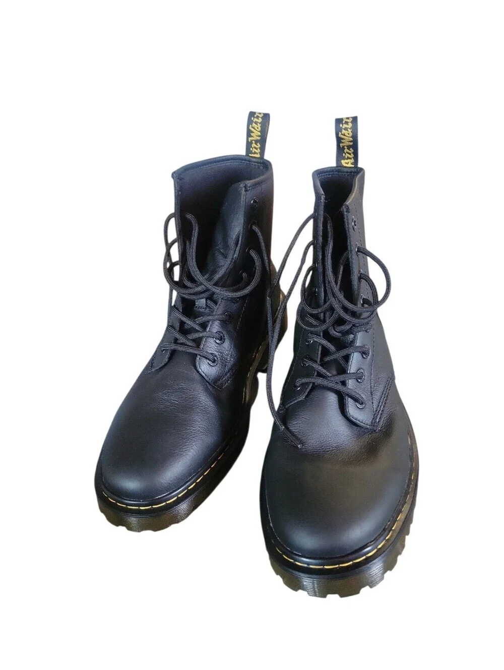 Dr. Martens 1460 Black Leather Lace-Up Boots with Yellow Stitching AirWair Loop